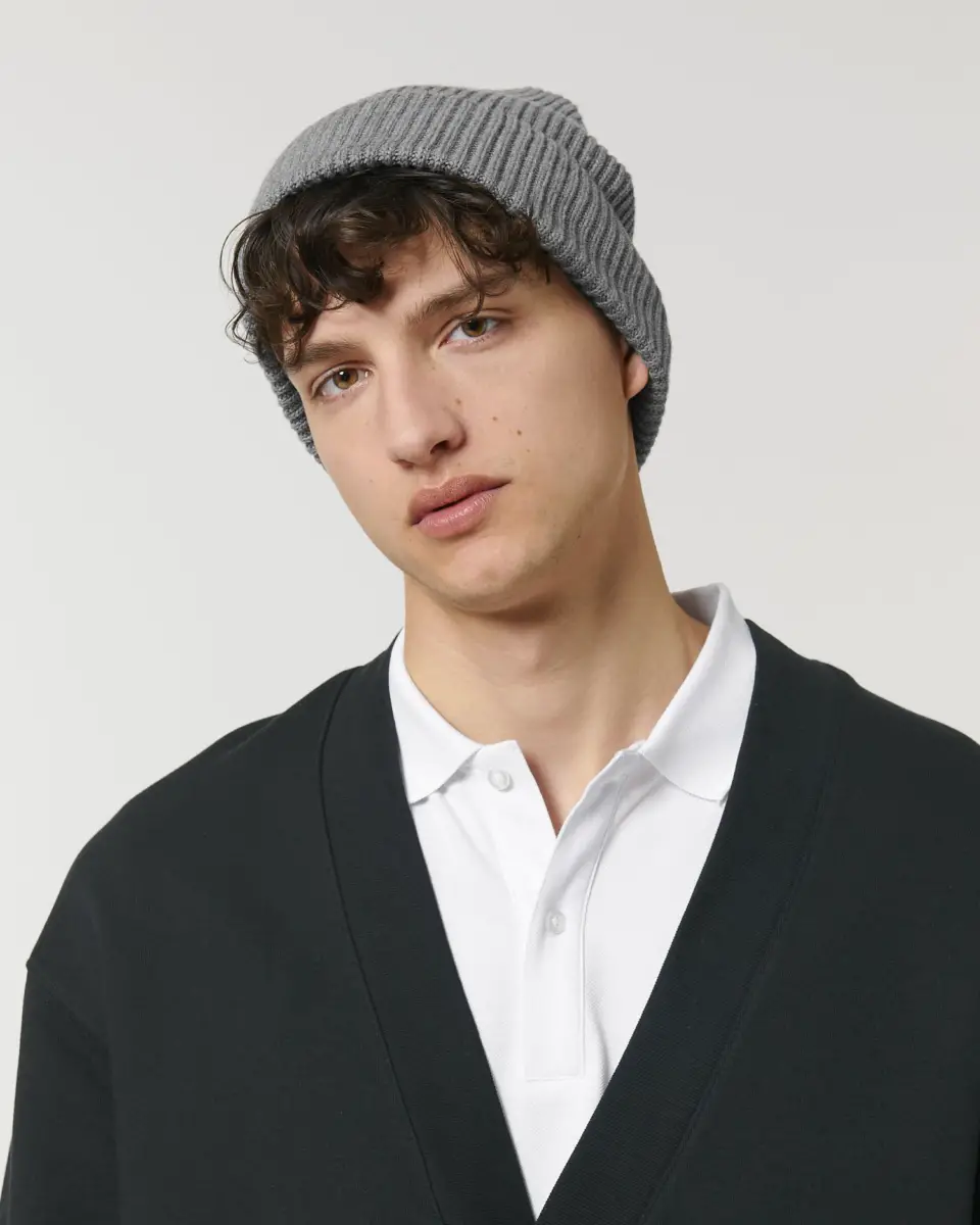 Fisherman Beanie - mid heather grey