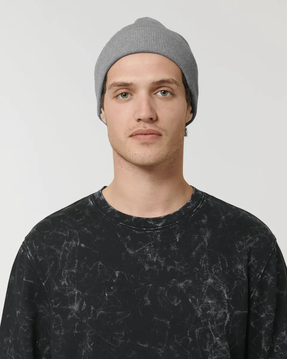 Rib Beanie - mid heather grey