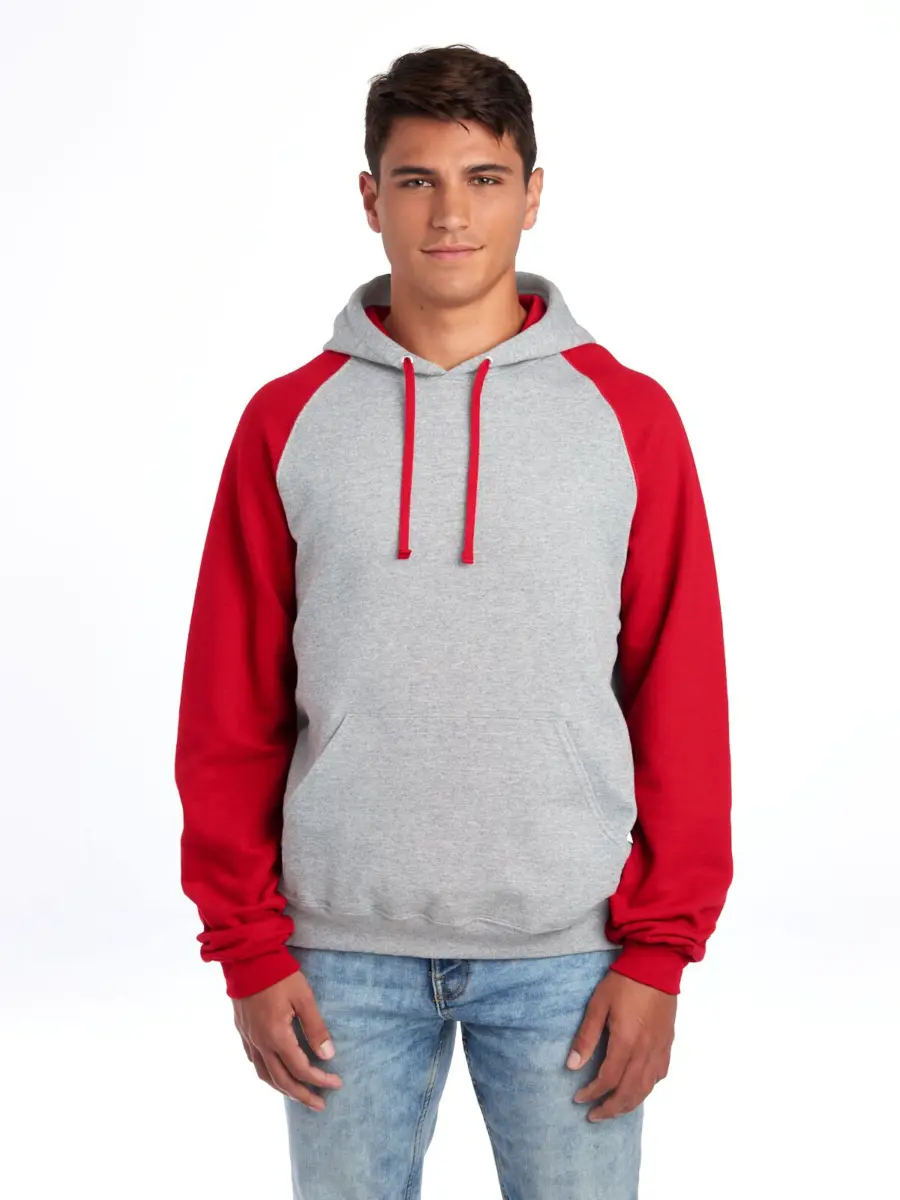 COLOUR-BLOCK HOODED NUBLEND - oxford/true red